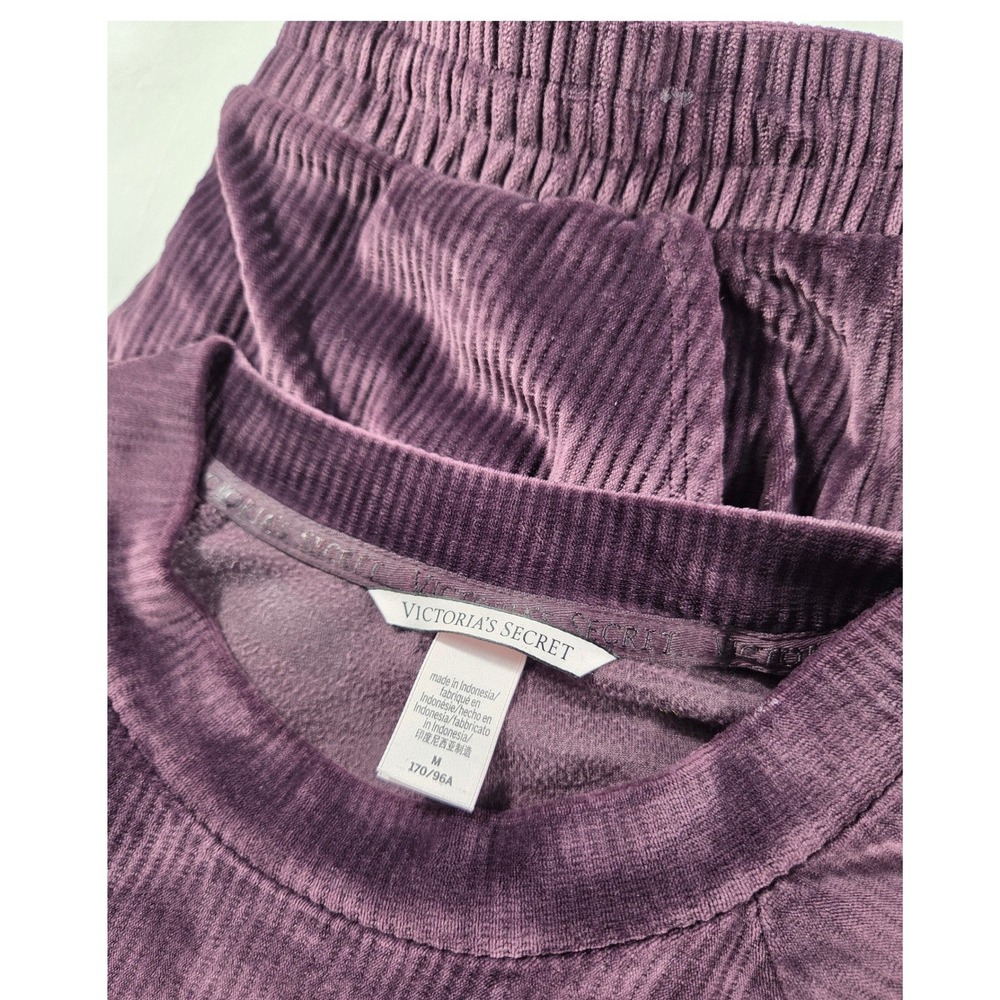 Victorias Secret Ribbed Velour Lounge Set Purple Raglan Sweatshirt Joggers M